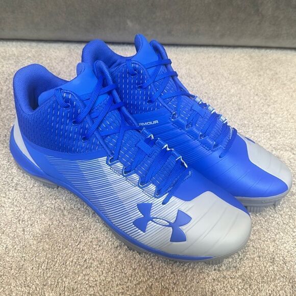 Under Armour Team Yard Mid TPU Blue Gray Baseball Cleats Size 12 3021513-401 NEW main image 11